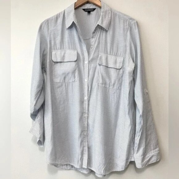 Express Black and White Pin Dot Women's Button Down Shirt - Picture 1 of 8